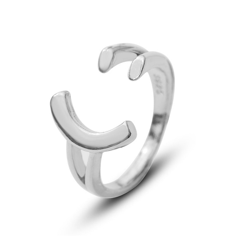 Cincin Jari Telunjuk Model Terbuka Dapat Disesuaikan Desain Smiley Face Warna Silver Untuk Wanita