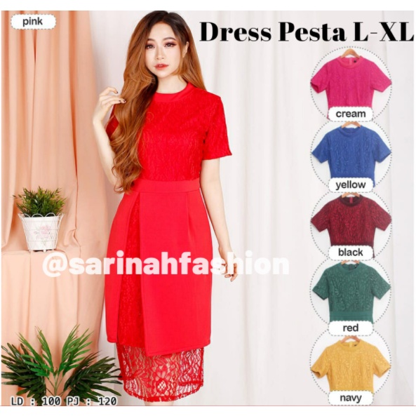 Dress Pesta Wanita Brokat dan Scuba Premium ukuran besar L-XL