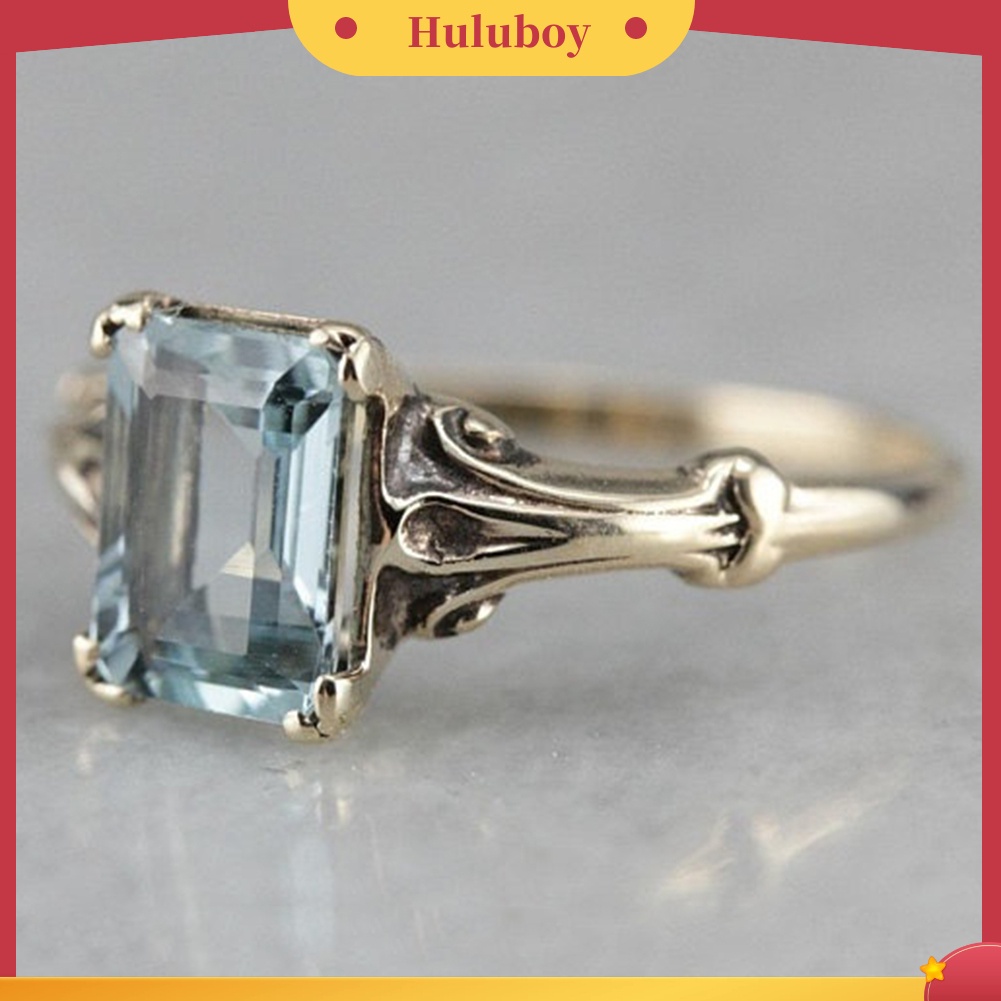 Hu Hu Hu Hu Hu Alat Bantu Pasang Kacamata♡ Cincin Wanita Hias Topaz Imitasi Bentuk Persegi Gaya Elegan Untuk Pernikahanpertunanganpestahadiah