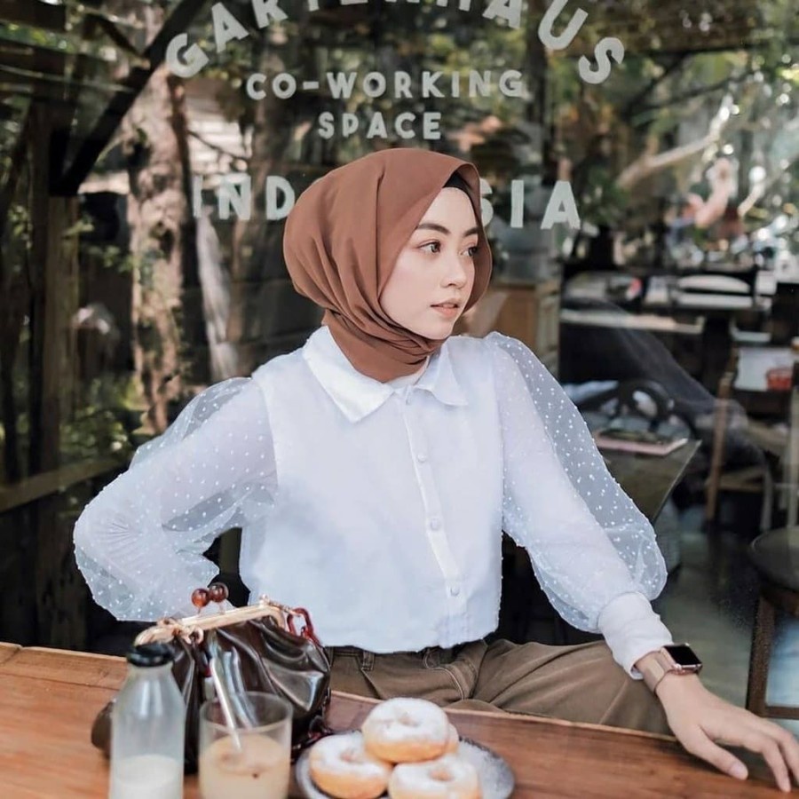 Blouse Korean Style Fashion Muslim Remaja Import Bluse Crinkle Kekinian Baju Kantor Batwing Premium 