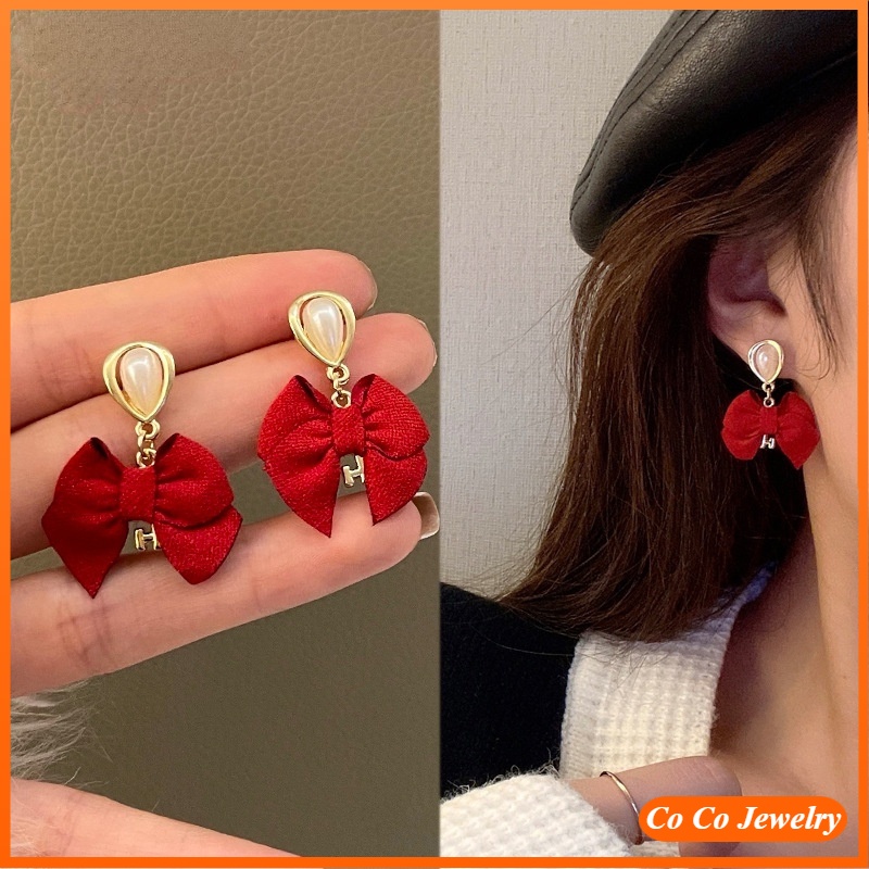 Anting Tusuk Sterling Silver 925 Model Pita Merah Vintage Untuk Wanita