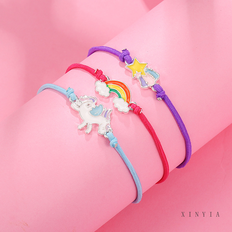 Korea Ins Rainbow Tali Rambut Peri Super Indah Meteor Unicorn Tali Elastis Gelang Elastis Penggunaan Ganda