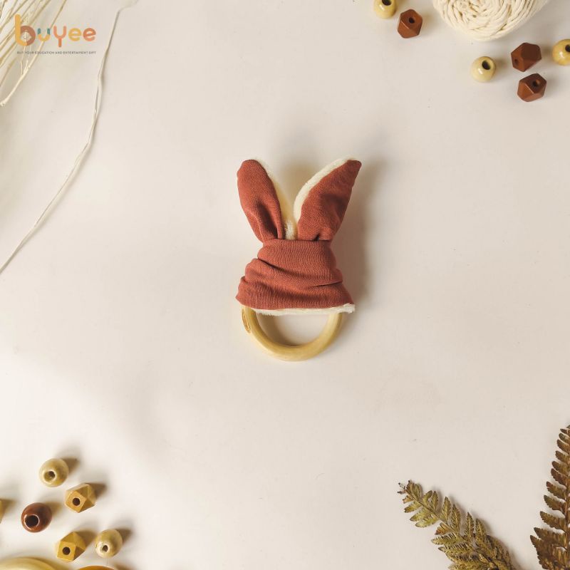 Bunny Ear Wooden Teether Rattle Toys Buyee Gift | Mainan Kayu Bayi