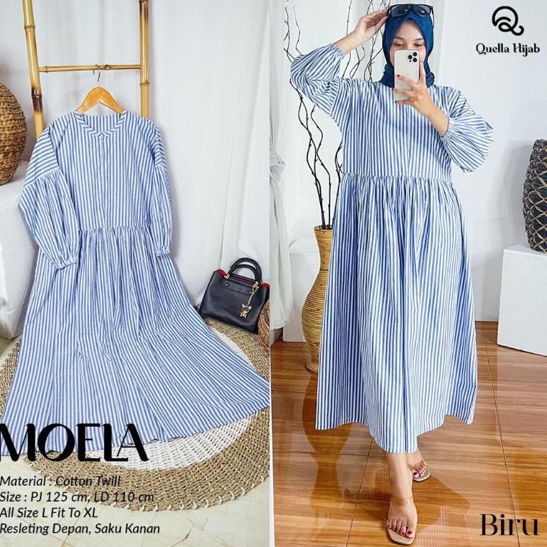 "MDN.01Jl22ν" Ori Quela Moela Midi dress jumbo dan geriz midi dres motif garis size Jumbo