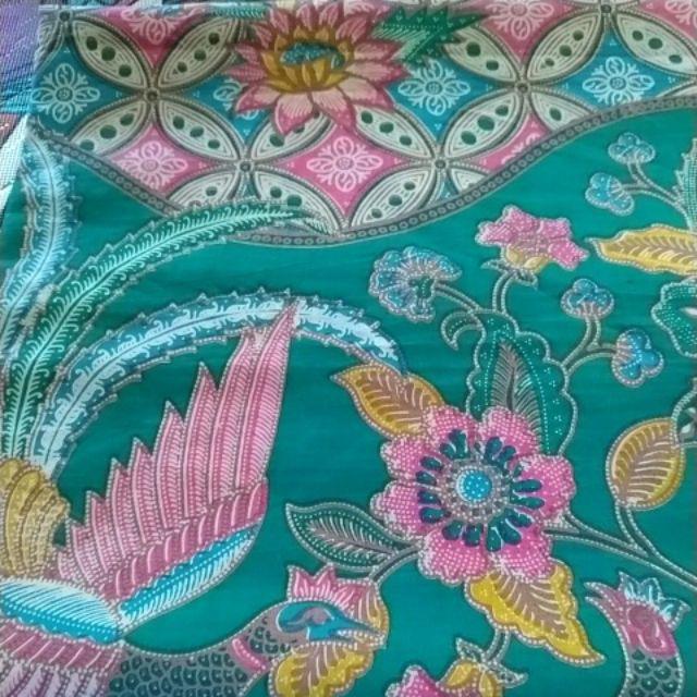 Kain Batik Solo 3 Motif Burung Parang Kawung Warna Hijau Tosca