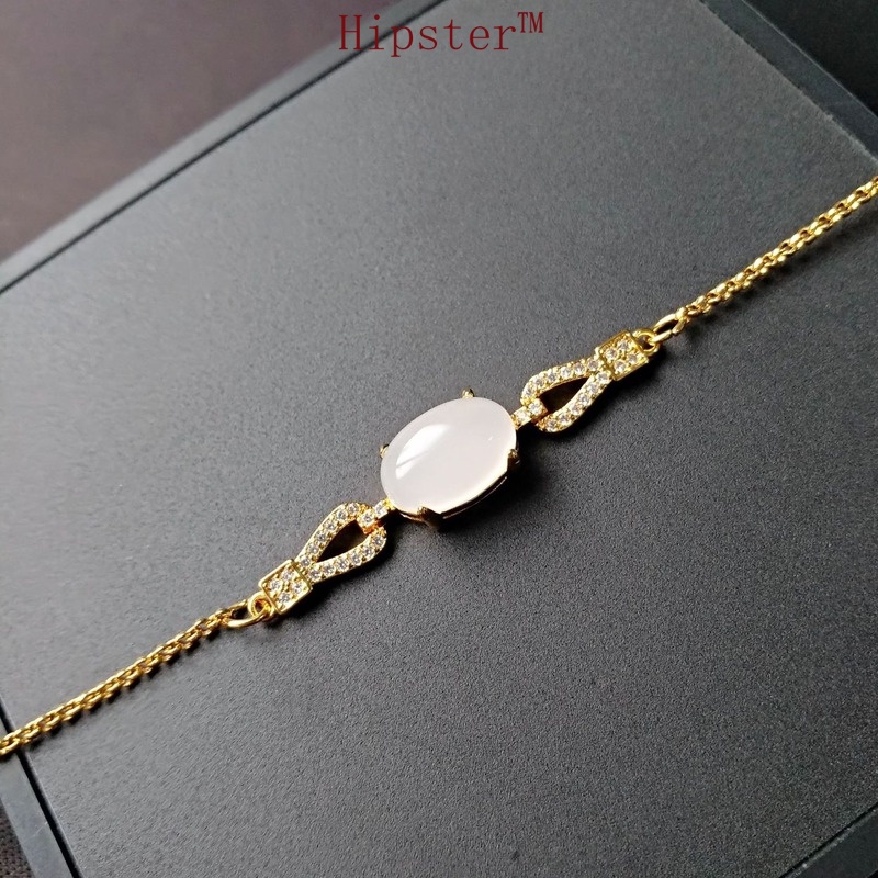 New Retro White Jade Elegance, Fashion, Simplicity Gold Bracelet