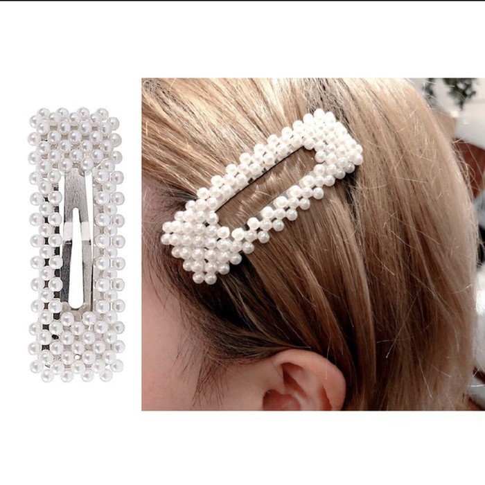 Jepit Rambut / Hairclip / Hairpin Mutiara Fashion Korea Btk Kotak - SILVER