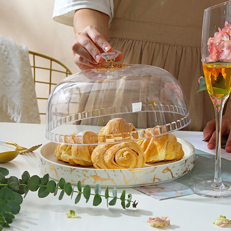 Wadah saji Kue / Marble Ceramic Cake Plate With Lid / tempat Kue Piring saji dengan tutup / Piring k