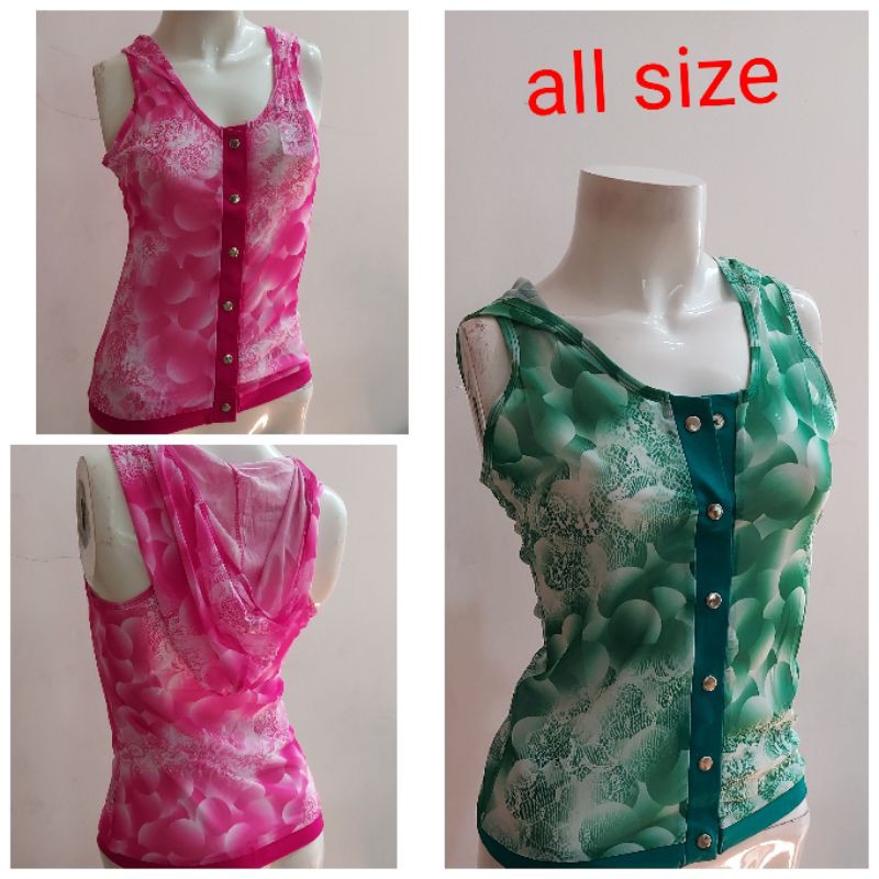 Baju olahraga wanita model tile jaring jaring lengan pendek lekbong motif bunga bunga corak