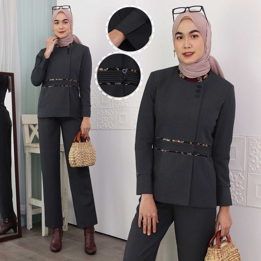 BLAZER WANITA B&amp;V LYNELLE / Seragam PNS / Baju PDH PNS Wanita / Baju Dinas Pemda Wanita / Baju Khaki PNS Wanita / Seragam ASN Wanita / Baju Guru Wanita - 7007 PEMDA ACEH / ABU TUA / HITAM