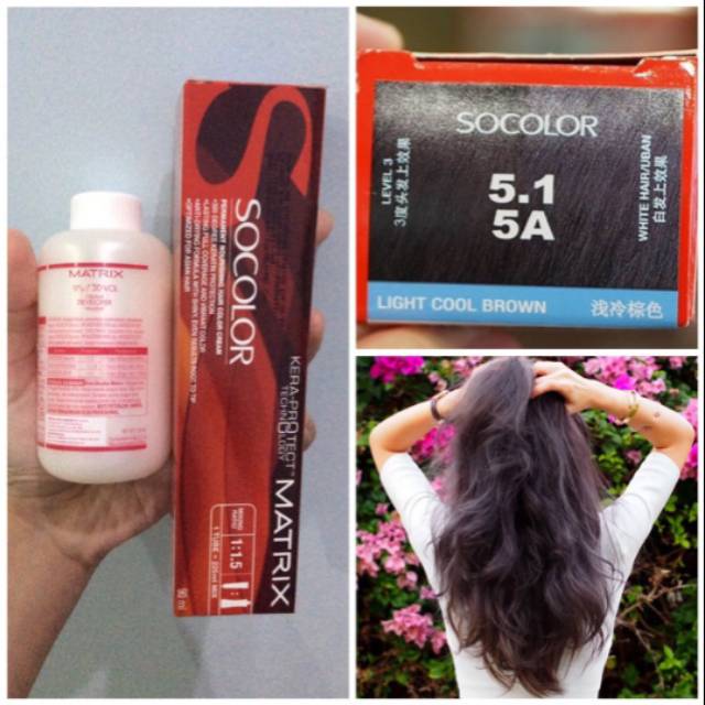 Matrix SoColor 5.1 5A Light Cool Brown Metallic Blue Grey Ash Navy Hair Dye Cat Rambut So Color