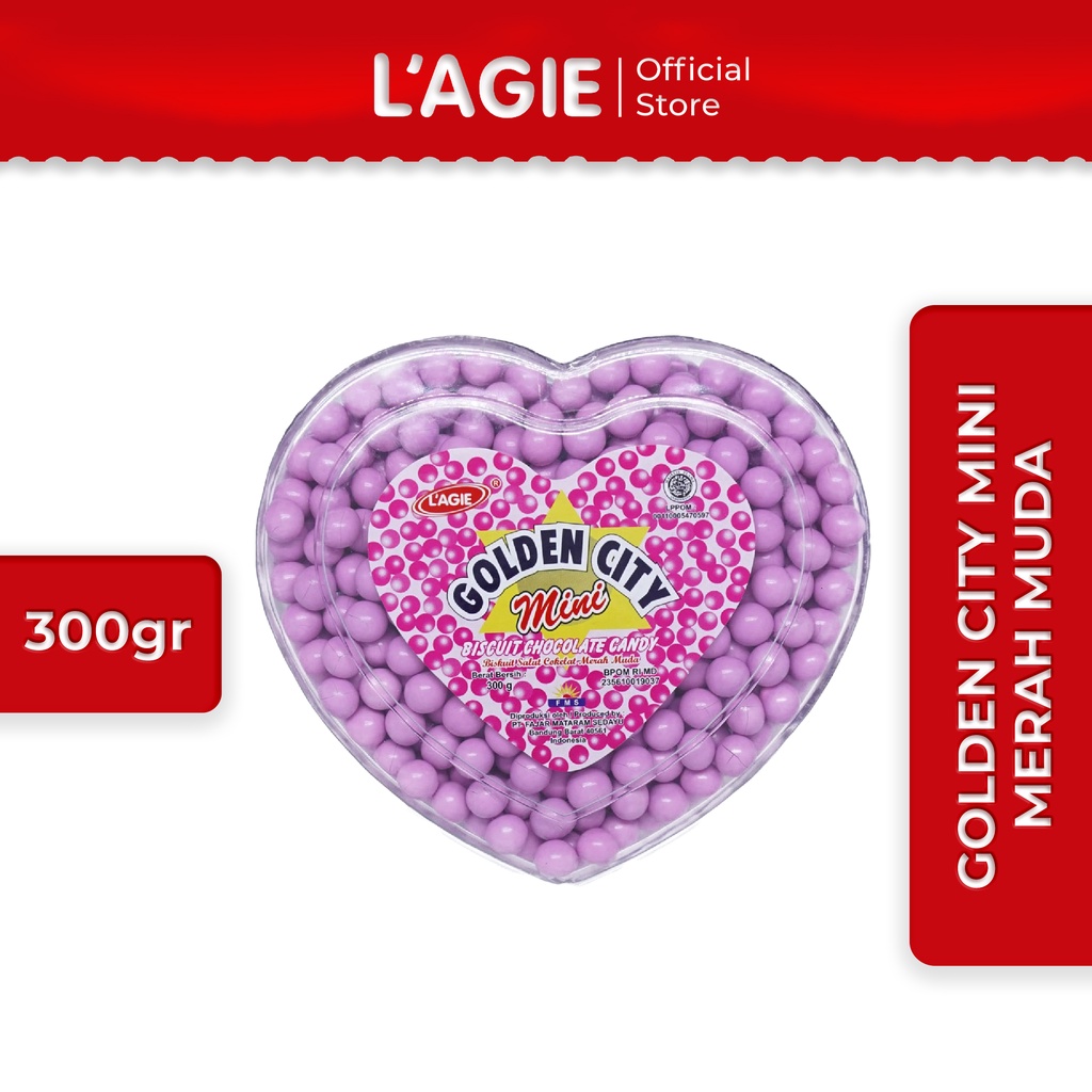 

Lagie Coklat Biskuit Golden City Mini Hati Merah Muda 300gr