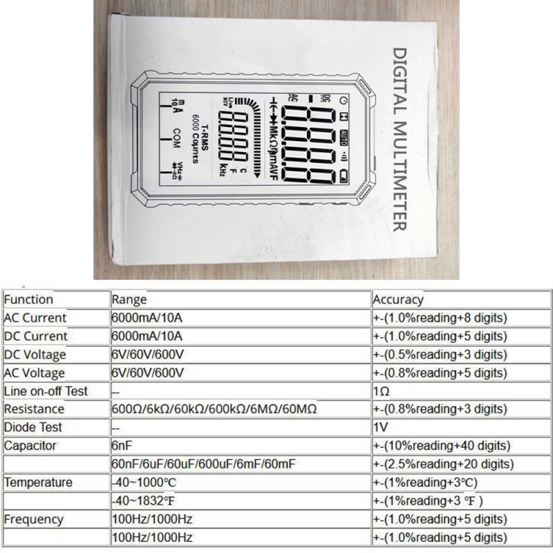 Multimeter Digital Multitester Voltage Tester HD LCD Screen Display