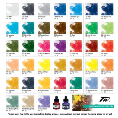 Daler Rowney FW Acrylic Ink Shimmering Colour ,Gold &amp; Silver