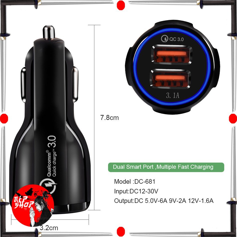 Car Charger Dual USB Port 3.1A Quick Charge USB 2 Port