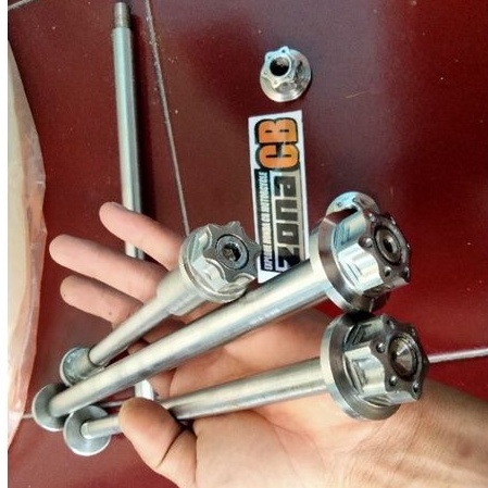 as roda depan belakang as tengah arem kaze gl cb megapro tiger mp stainless / as tromol depan standa