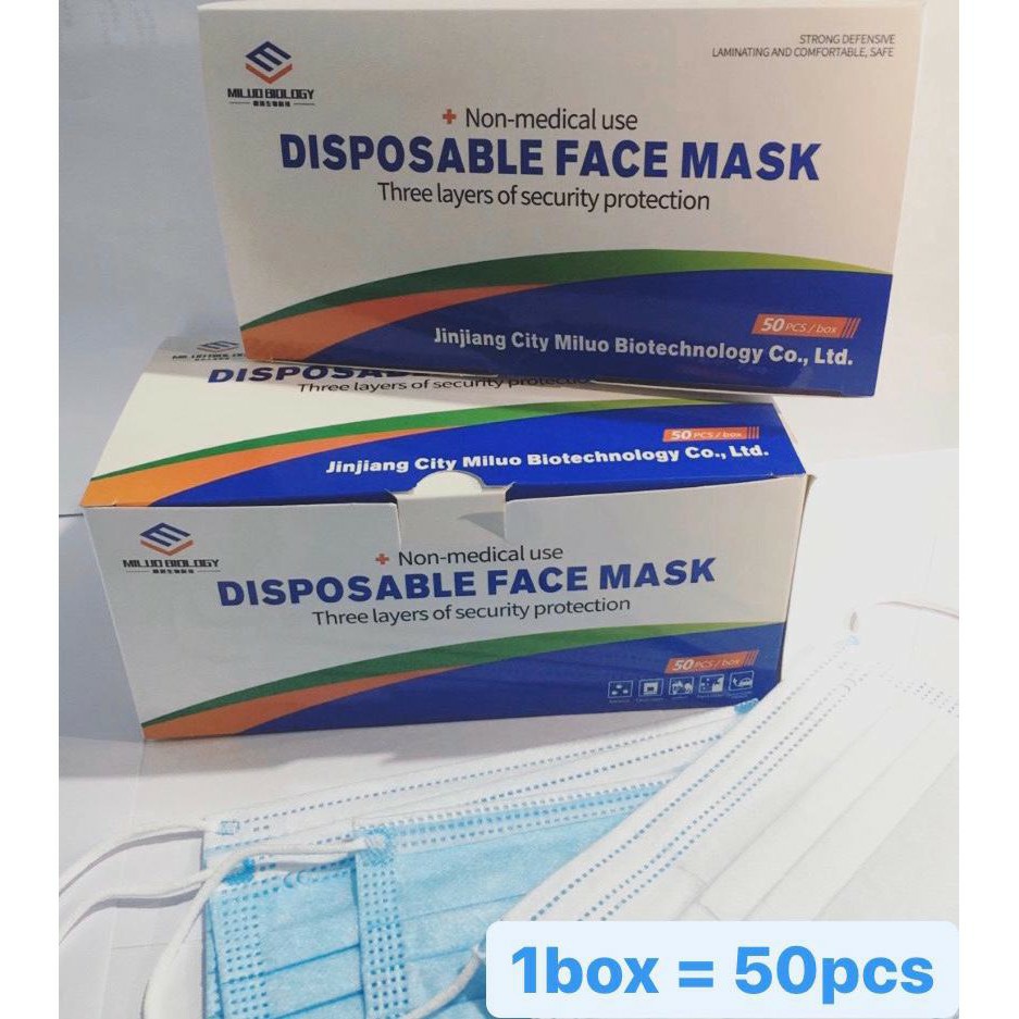 (Fy) COD Masker EARLOOP Biru 1box= 50pcs Masker 3PLY Masker Pelindung polusi