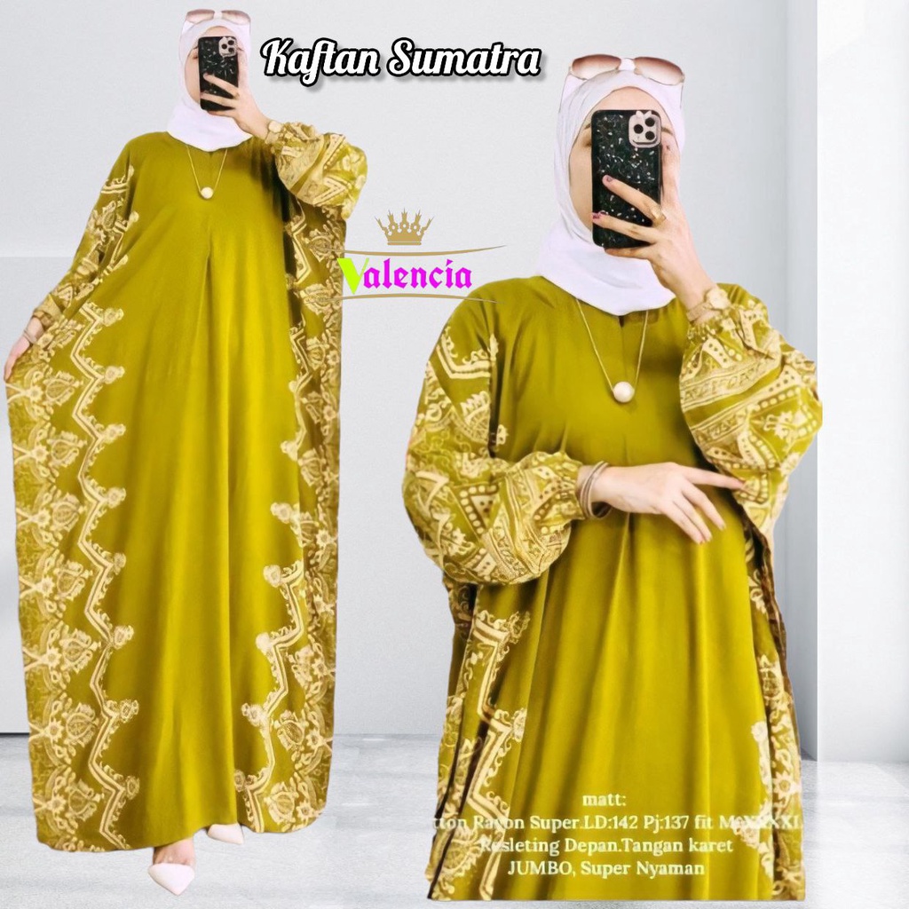 Kaftan Sumatra  - Kaftan Wanita Jumbo Rayon Batik Premium Gamis Dress Kekinian Bigsize LD 144 cm