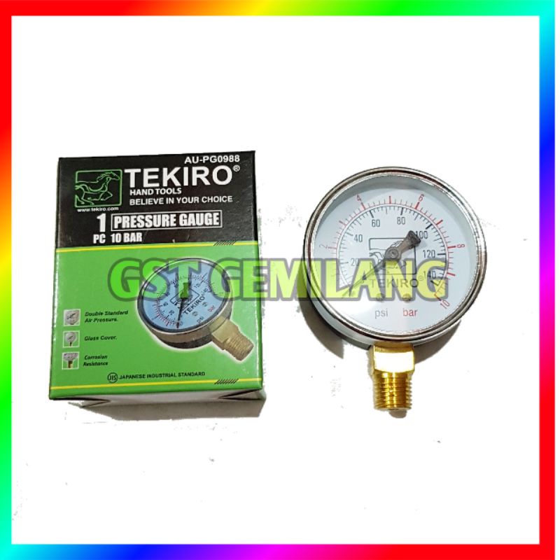 PRESSURE GAUGE TEKIRO 10 16 25 BAR ALAT UKUR TEKANAN ANGIN