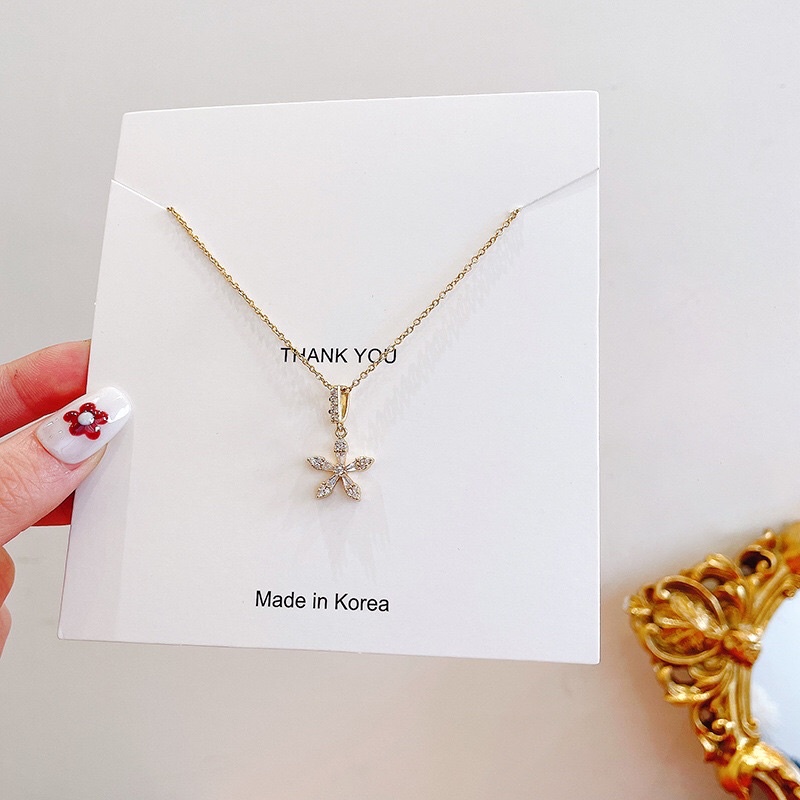 Kalung Titanium Flower Diamond Vintage Trending Korea Fashion Style