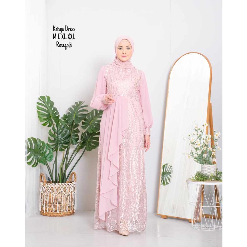 Permata Olshop / Gamis Kebaya Modern Brokat Mix Ceruty Baby Doll / Kebaya Gamis Kondangan / Gamis Pesta Mewah / Dress Modern