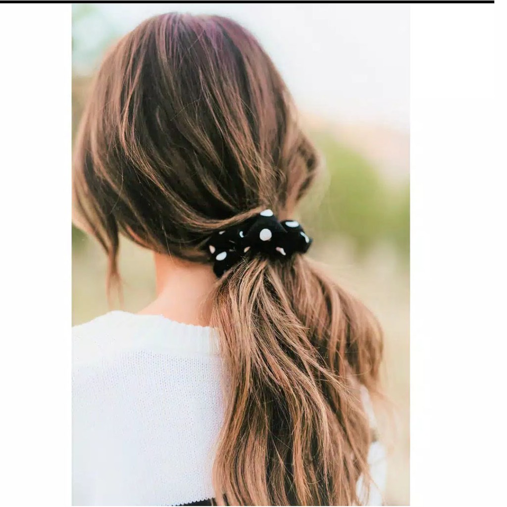 Ikat rambut kerut scrunchie ala korea style motif polkadot 1