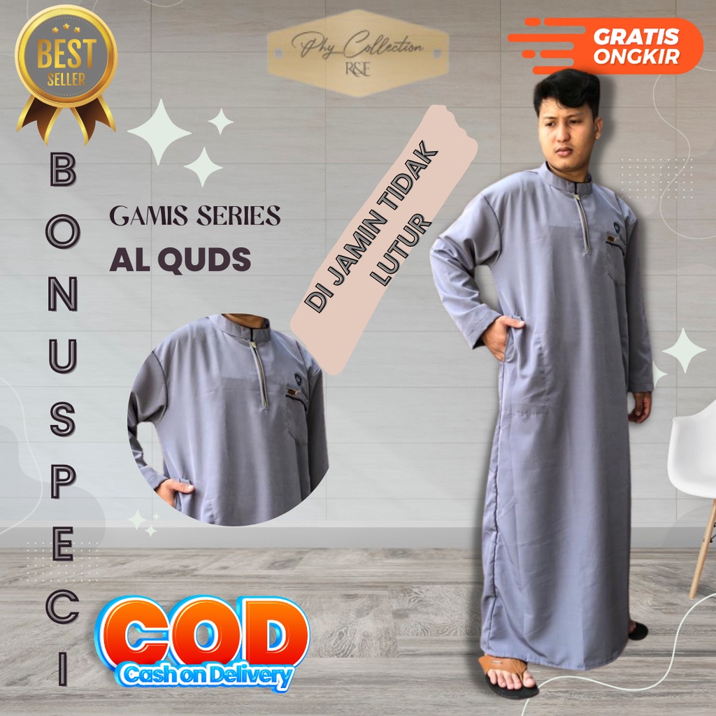 Gamis Jubah pria Laki Laki Dewasa Dan Remaja Lengan Panjang Oblong Model Haromain Al haramain Ukuran S M L XL XXL XXXL [AL-QUDS]