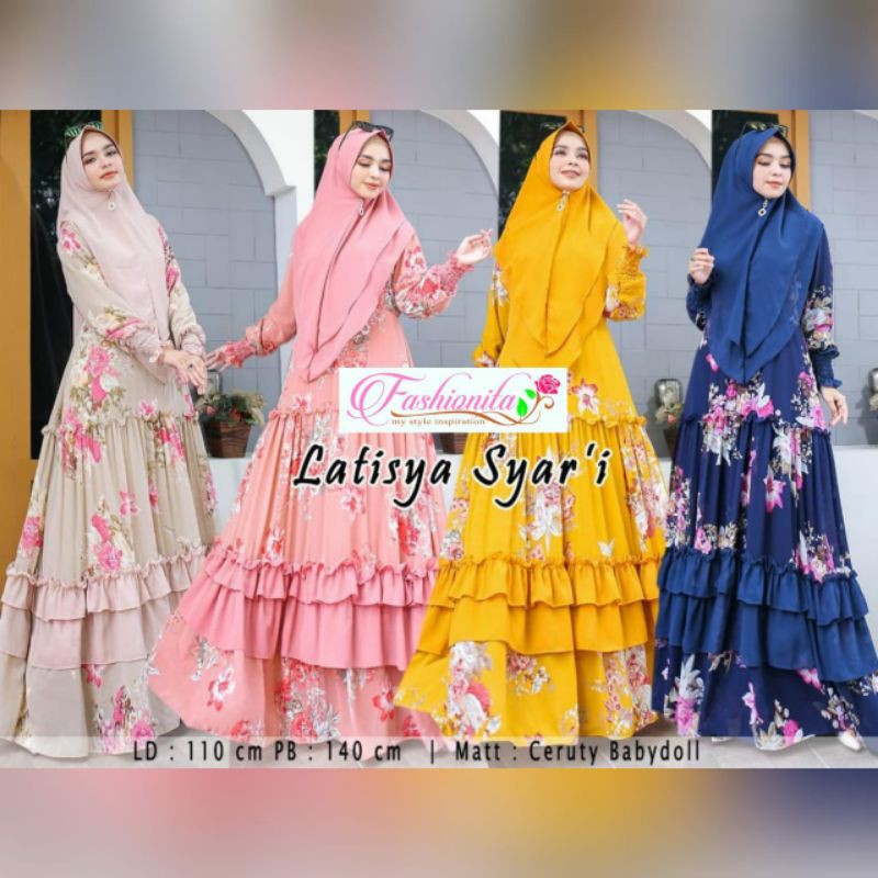 LATISYA CERUTY BABYDOLL dan GABRIEL GAMIS SYARI KHIMAR MOTIF BUNGA REMPEL REALPICT ORI