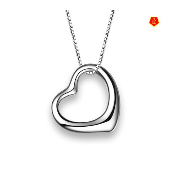 [Ready Stock]Silver Necklace Women's Heart-Shaped Pendant Simple Stylish Valentine's Day Gift