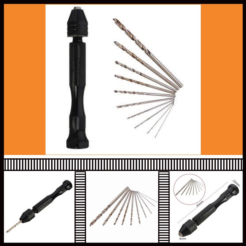 Bor Tangan Manual HSS Twist Drills dengan 10 Mata Bor Alat Pertukangan Bor Tangan Manual Mini