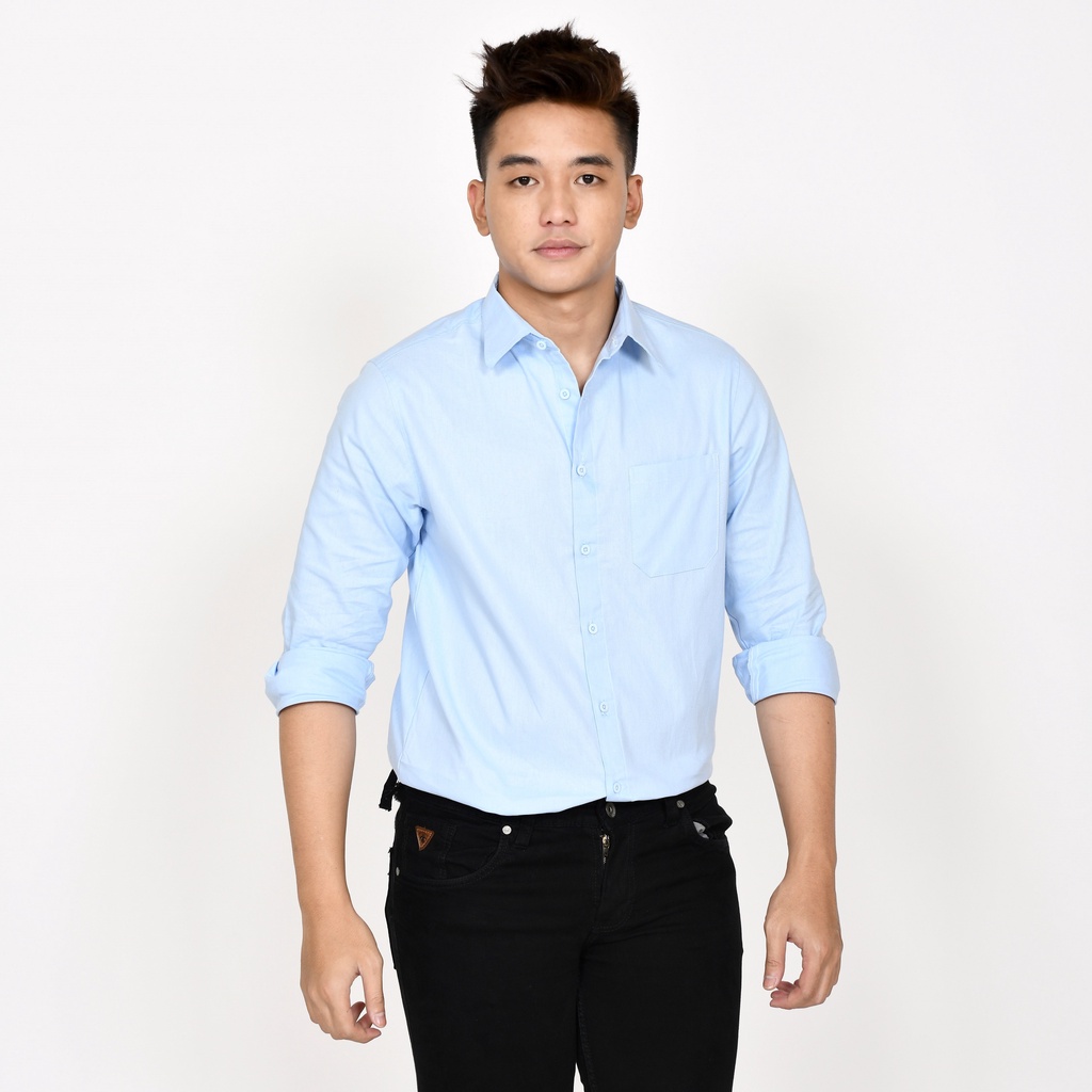 Kemeja Pria Linen Bangkok Lengan Panjang Baby Blue Premium