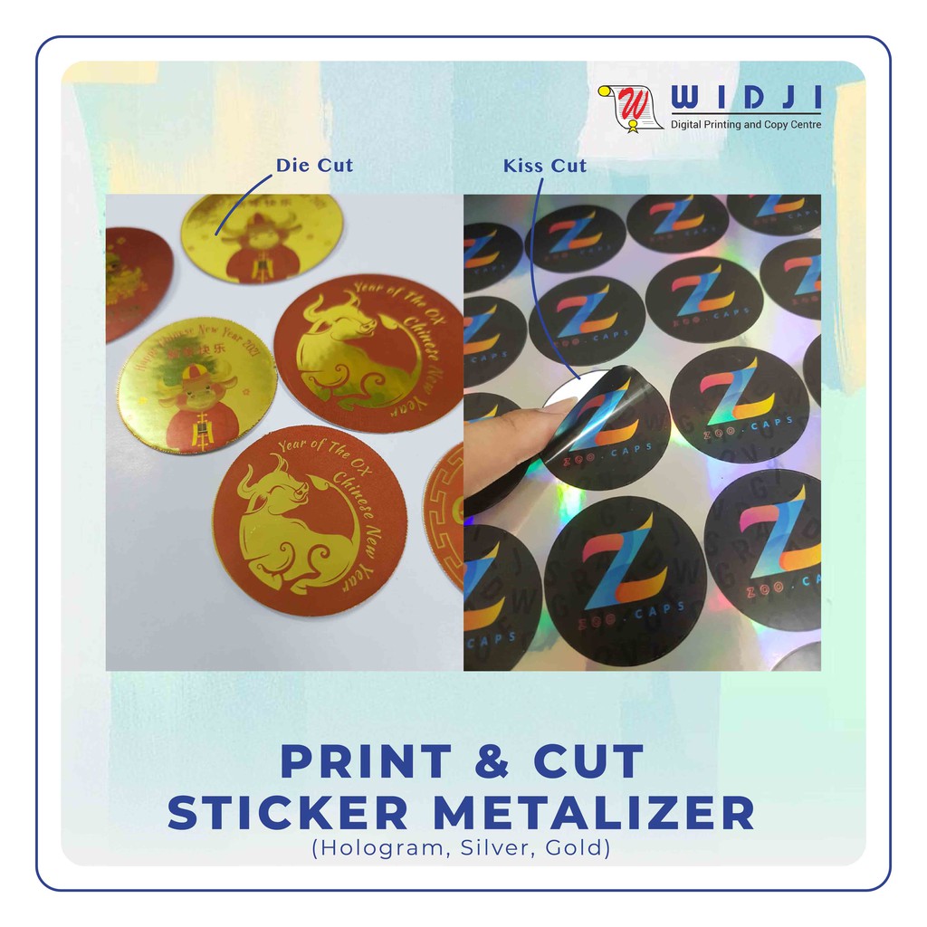 

Print / Cetak Label Stiker Metalizer Hologram Rainbow / Silver / Gold Ukuran A3+ (32X48 cm)