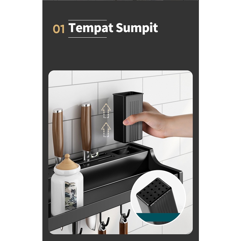 (COD)Rak Dinding Dapur Kitchen Rack Tempat Bumbu Rak Gantung Pisau/Sendok Rempah Multifungsi Rak Tempel Tanpa Bor