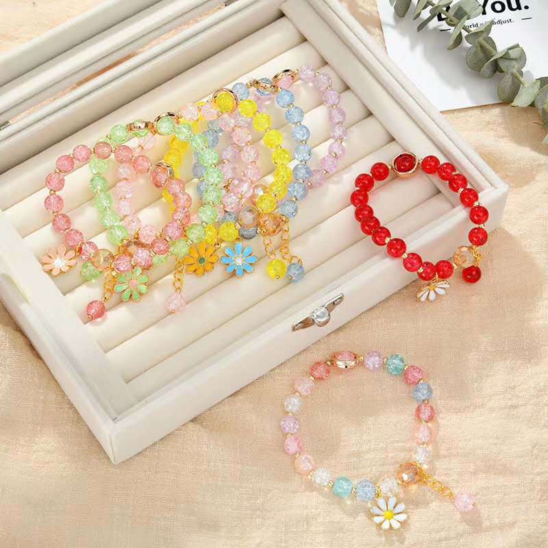 Gelang Tangan Rantai Elastis adjustable Motif Bunga Aster Fortune Aksen Kristal Untuk Perhiasan Wanita