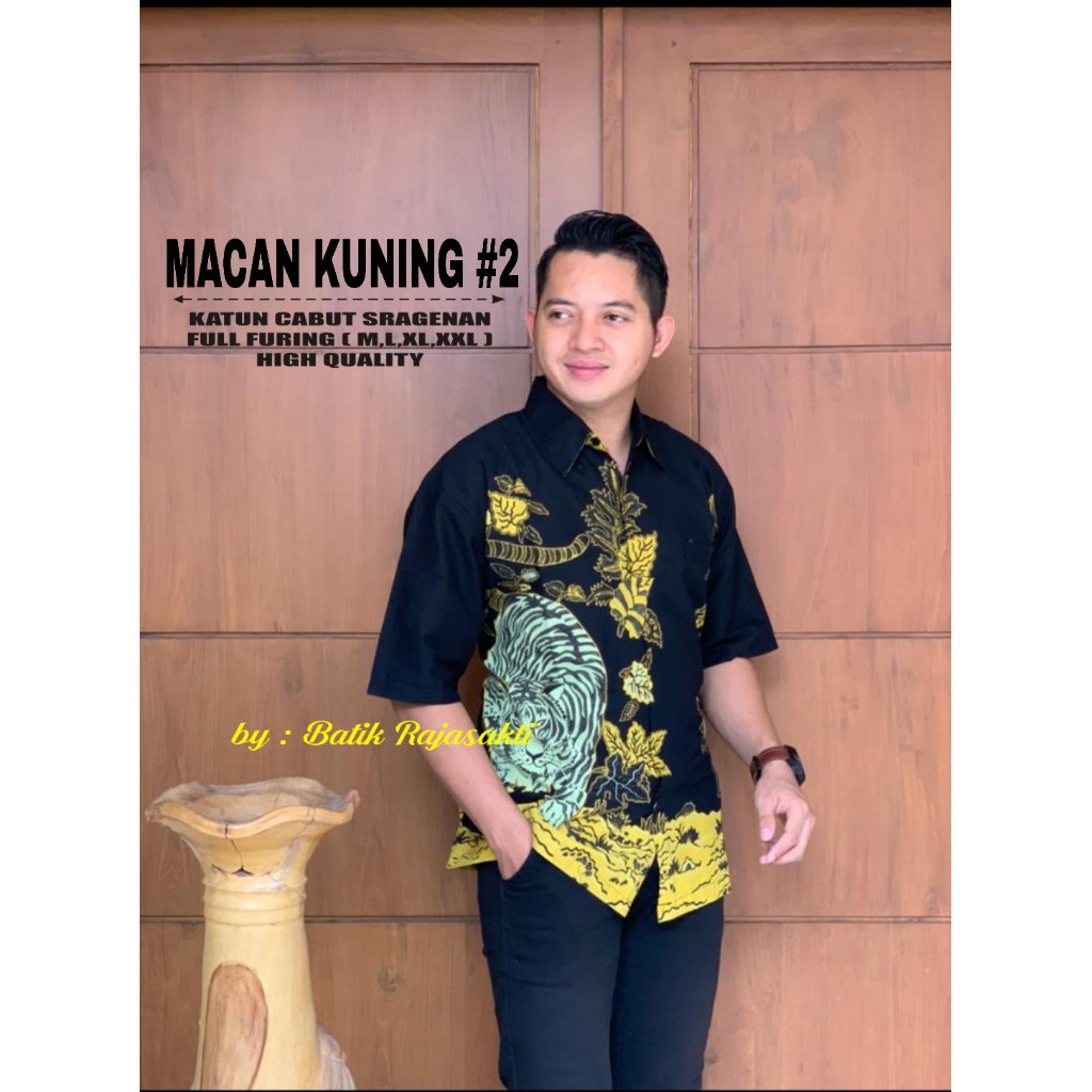 MACAN KUNING RAJASAKTI KEMEJA BATIK SOLO PRIA LENGAN PENDEK LAPIS FURING ATASAN BATIK PREMIUM MODERN KATUN HALUS BAHUWIRYA  BANAMITRA BANAMITRA PUTIH BANGSAWAN BAYU PUTRA BERLIAN BIRU BHARATAYUDA BIMASENA BIRENDRA BIRU INDAH BRAHMAKERTA BRAHMAKERTA MERAH