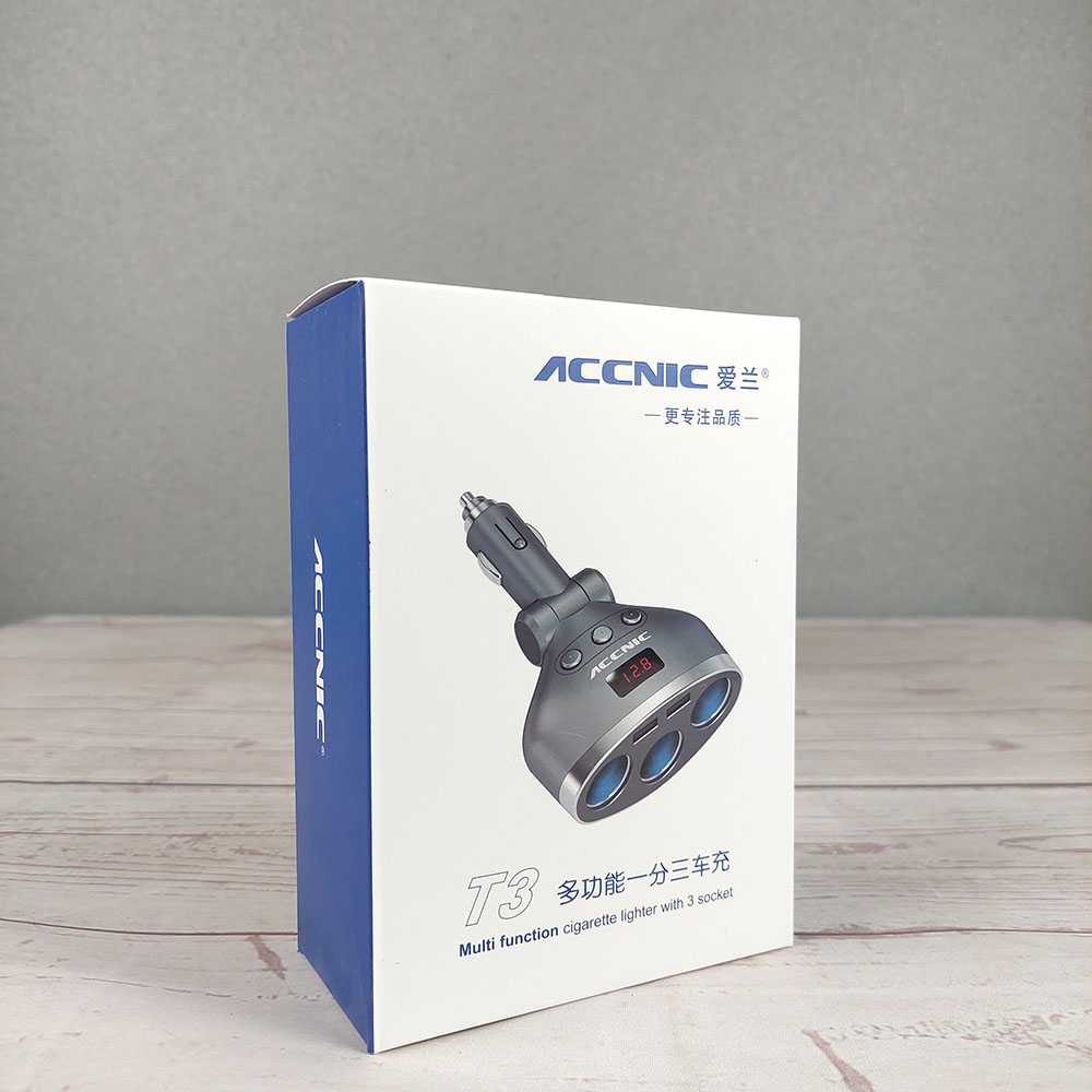 Accnic Car Charger 2 USB Port + 3 Cigarette Plug 3.4A LCD Display - T3