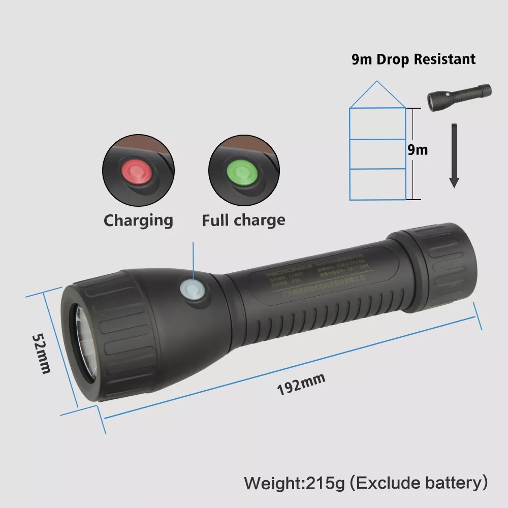 NICRON EXB93 - Compact Anti-Explosion Flashlight - Senter Portabel Tahan Air Rechargeable 250 Lumens