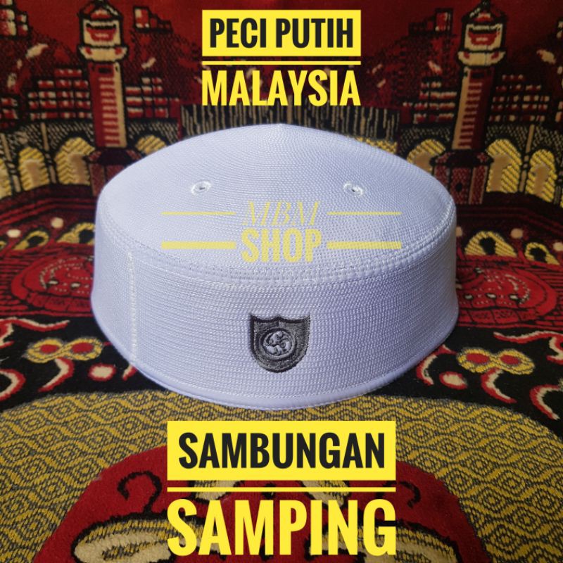 Peci Malaysia Kopyah Songkok Malaysia Putih Logo Sambungan samping