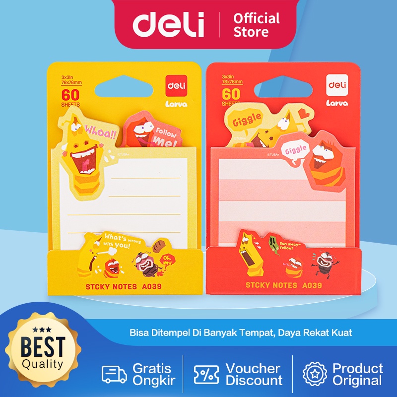 

Deli Larva Sticky Notes / Memo Tempel 76 x 76 mm 60 Lembar 2 Warna Lem Kuat EA039