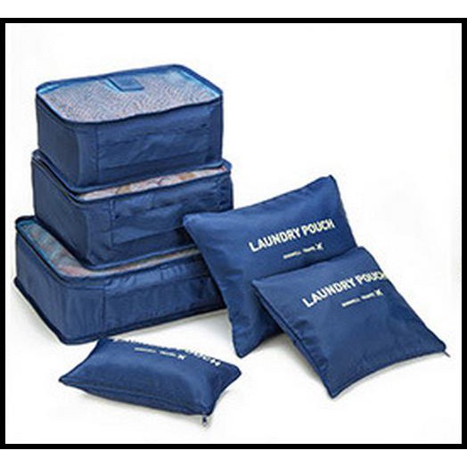 q3it travel bag 6 in1 set stronge baju kotor organizer koper luggage - navy 2h4q