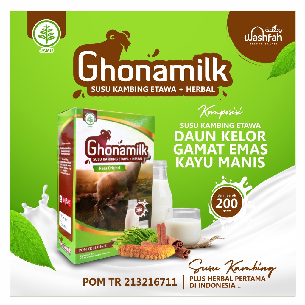 

Ghonamilk Plus Gamat 200gr Susu Kambing Etawa murni Full Ceam Plus Herbal Daun Kelor Gamat Emas Ghonam Premium