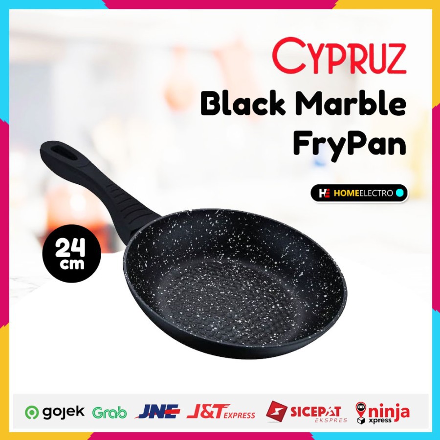 Cypruz Wajan Fry Pan Black Marble Ceramic 24cm Anti Gores