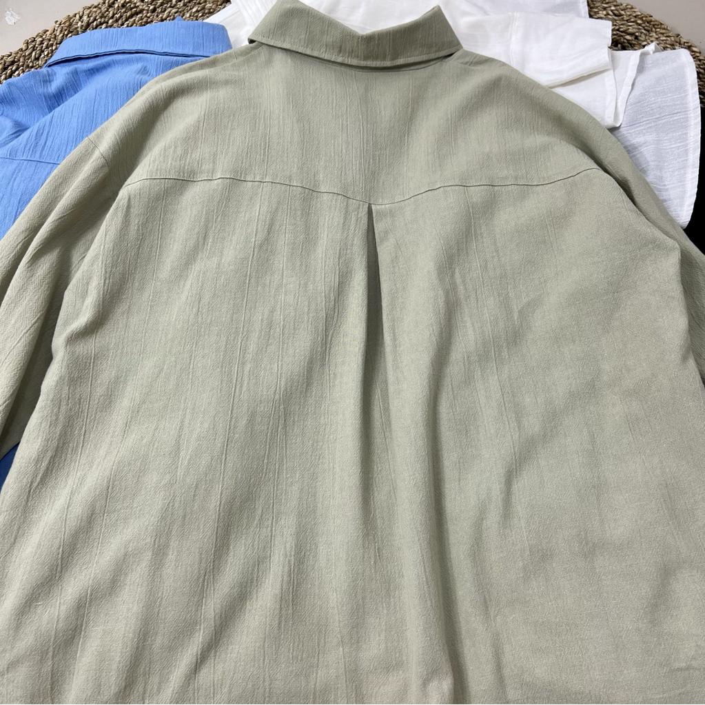 Kemeja Lengan Panjang Gaya Wanita Korea Bahan Linen Crinkle