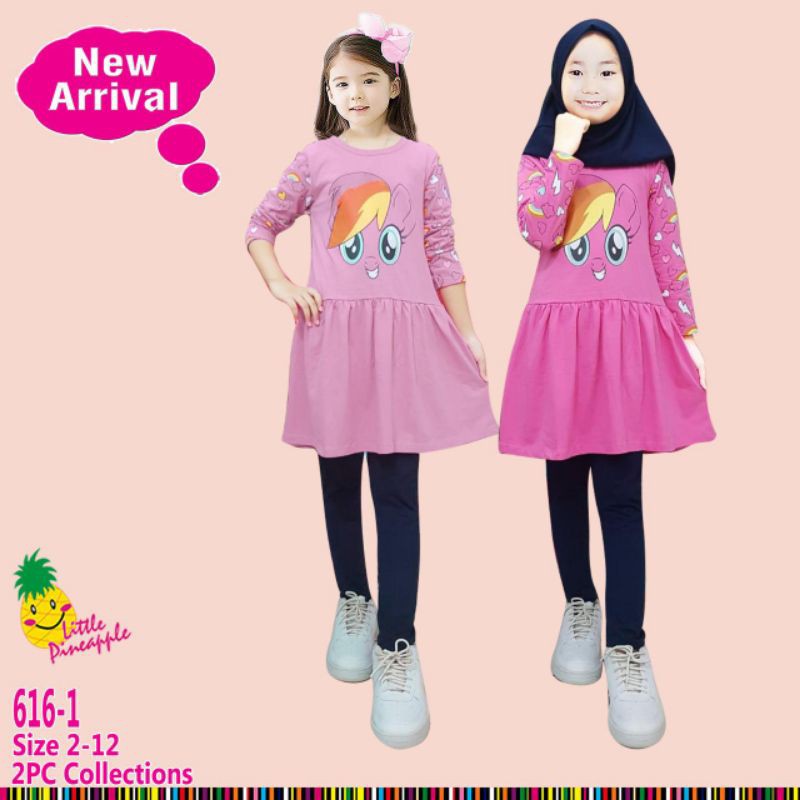 Set Tunic Little Pineapple 616-1 free Hijab sz 3-9 tahun