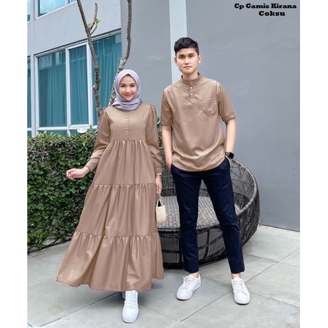 Couple Kirana Remaja 2022 / Baju Pasangan Polos / Gamis Wanita dan Kemeja Pria Casual / EDISI LEBARA