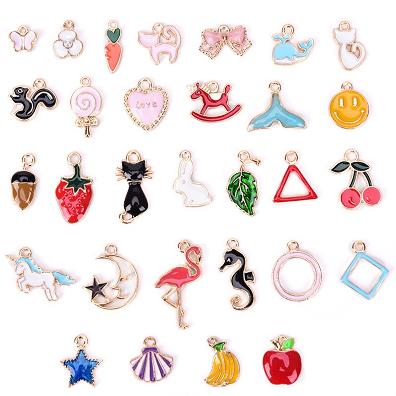 Hbid Glory 30PCS / Set Liontin Enamel Bentuk Hewan / Bulan / Bintang / Buah Untuk DIY Craft / Perhiasan
