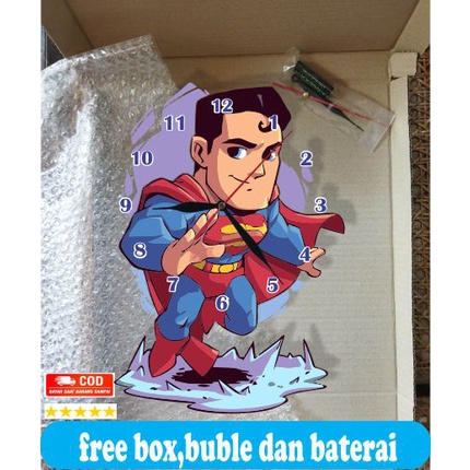 JAM DINDING KAYU UNIK KARAKTER SUPERMAN TERBARU PALING LARIS BESAR KARAKTER TEMPEL TEMBOK 3D DEKORASI DINGDING KEREN KOLEKSI HADIAH KADO ULANG TAHUN