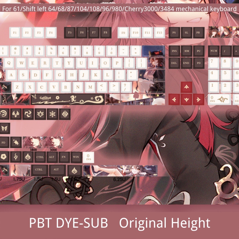 Genshin Impact Hutao Keycap Pbt Oem Profile Dye-Sub Untuk Keyboard Mekanik 61 64 68 87 104 108 96 980