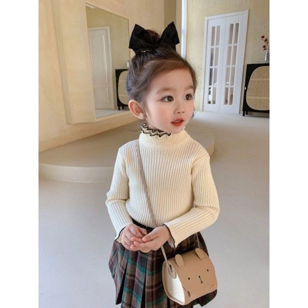 Atasan Rajut Anak ala Korea OOTD Atasan Rajut Berhijab Baju Rajut Anak Perempuan Lengan Panjang || Atasan Lengan Panjang Anak Perempuan Korea Style (ALL SIZE) 1-2 Tahun