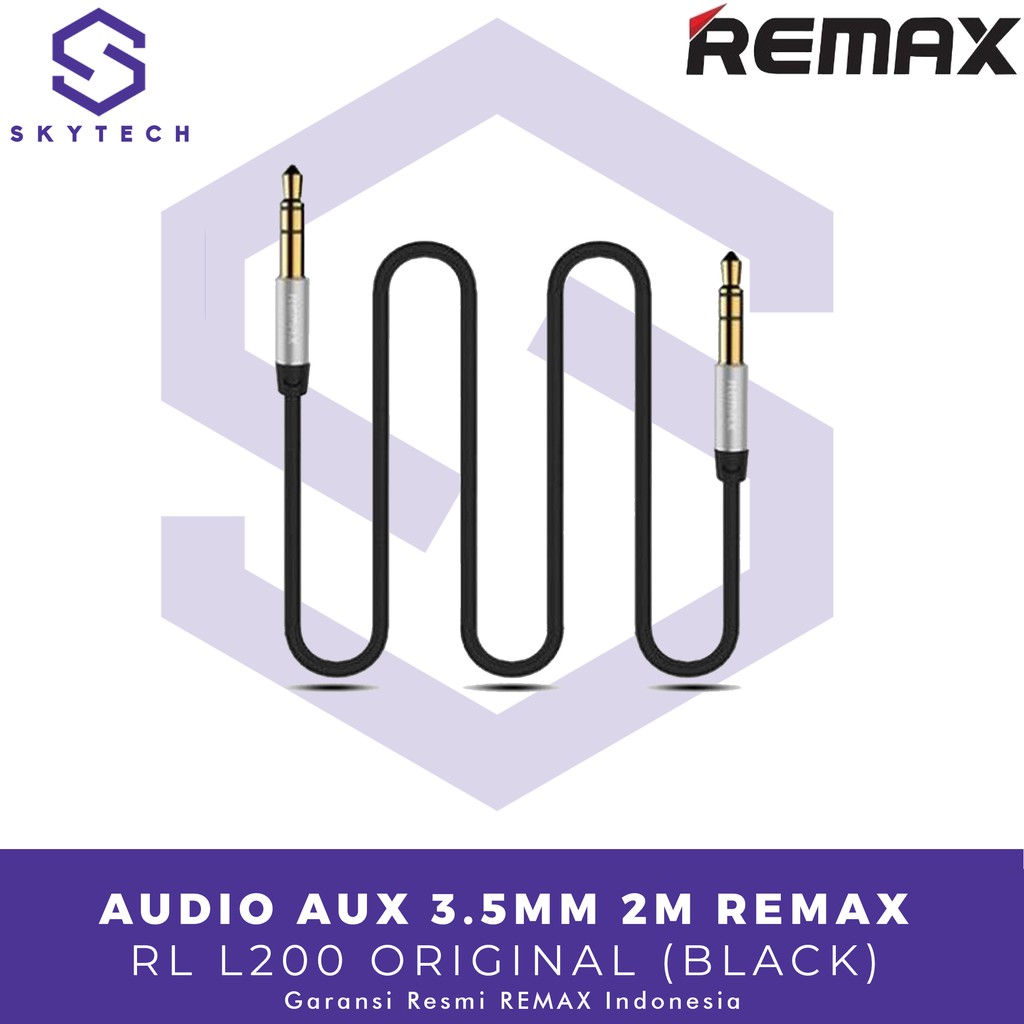 KABEL AUDIO AUX 3.5MM 2M REMAX BLACK RL L200 ORIGINAL GARANSI RESMI